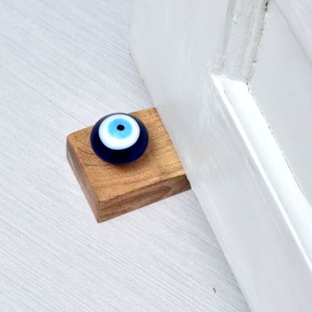 White & Blue Glass Wooden Door Stopper for Home & Office